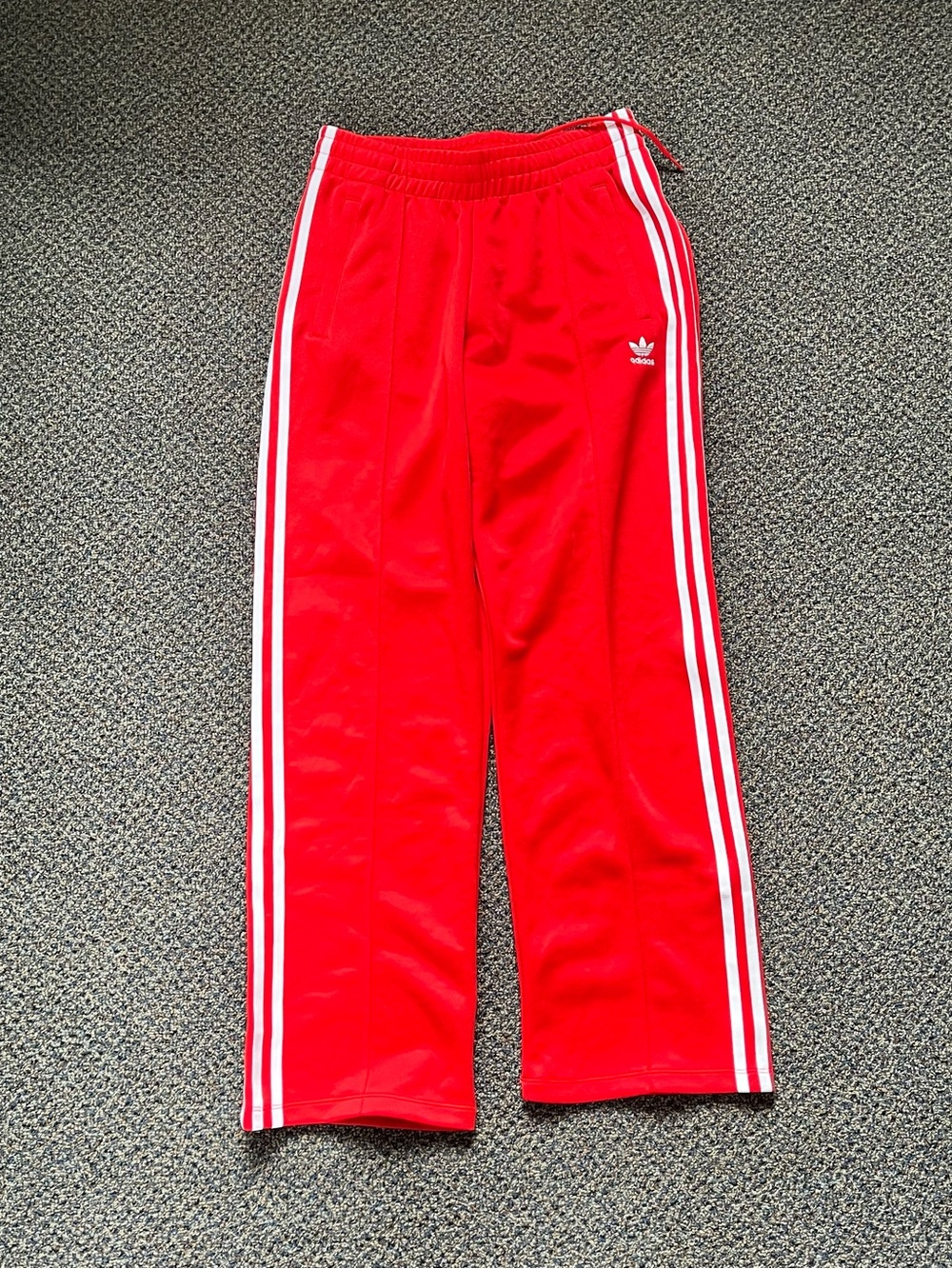 adidas Red Men's Track Pants with White Three-Stripes
